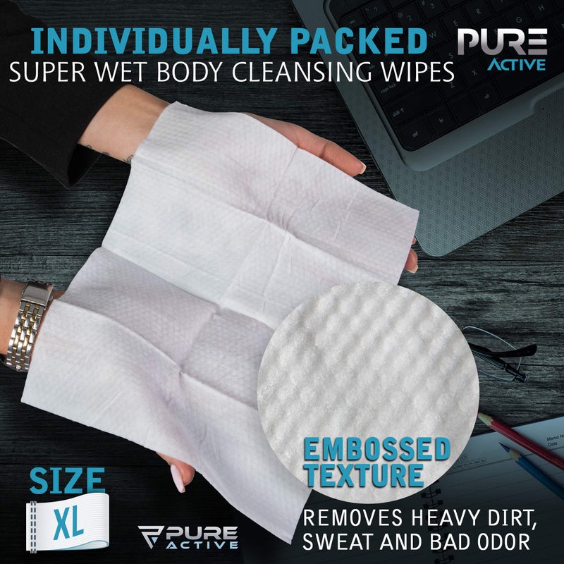 Pure Active Shower Body Wipes, 60 Individually Wrapped Personal Hygiene Body Wipes for Women and Men, Keep Clean After Gym Travel Camping Outdoors Sports - Image 2